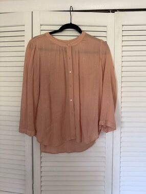 LOFT Peach-Pink Sheer Button Front Blouse with Metallic Thread